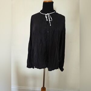 Promiss Black Long-Sleeve Button Front Women's Top with Tie Neck Size M